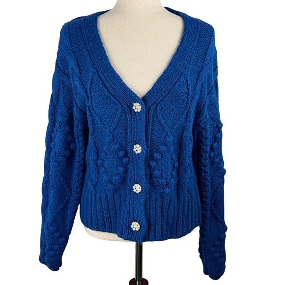 Like new! Koko + Mason Los Angeles Chunky Knit V-Neck Cardigan in Blue S… - Picture 3 of 13